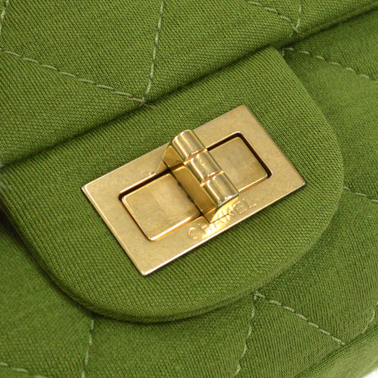 CHANEL 2.55 Line Double Flap Shoulder Bag Green Cotton