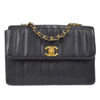CHANEL Mademoiselle Double Chain Shoulder Bag Black Caviar