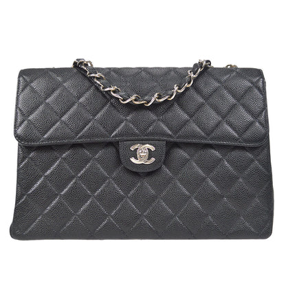 CHANEL Classic Flap Jumbo Double Chain Shoulder Bag Black Caviar