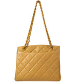 CHANEL Chain Shoulder Tote Bag Beige Caviar