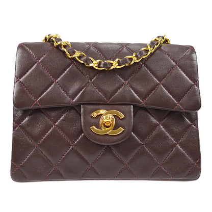 CHANEL Classic Flap Mini Square Chain Shoulder Bag Brown Lambskin