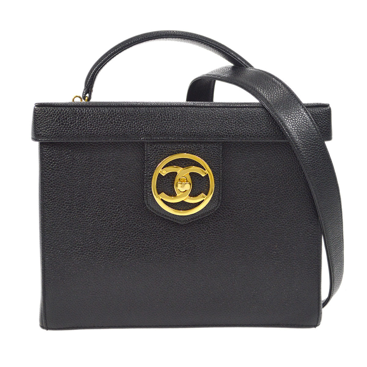 CHANEL 2way Cosmetic Vanity Shoulder Handbag Black Caviar
