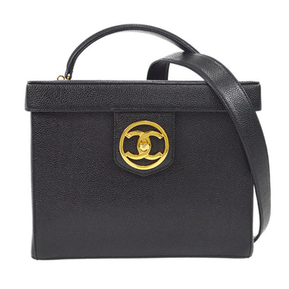 CHANEL 2way Cosmetic Vanity Shoulder Handbag Black Caviar