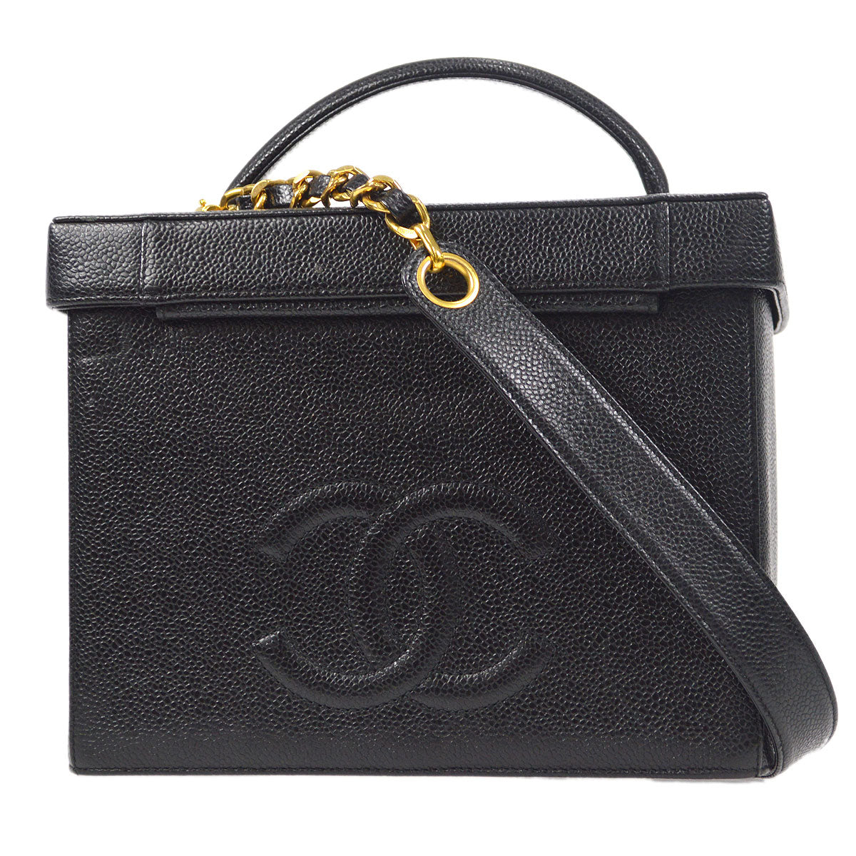 CHANEL 2way Cosmetic Vanity Shoulder Handbag Black Caviar