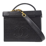 CHANEL 2way Cosmetic Vanity Shoulder Handbag Black Caviar