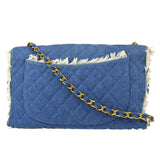CHANEL Classic Flap Maxi Chain Shoulder Bag Indigo Denim