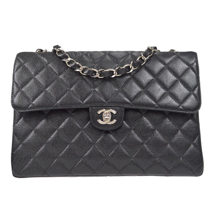 CHANEL Classic Flap Jumbo Double Chain Shoulder Bag Black Caviar