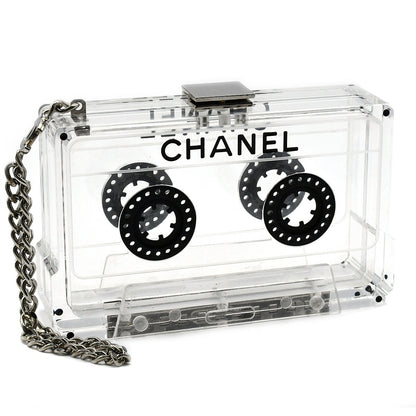 CHANEL * Cassette Tape Chain Clutch Party Bag Clear Plastic
