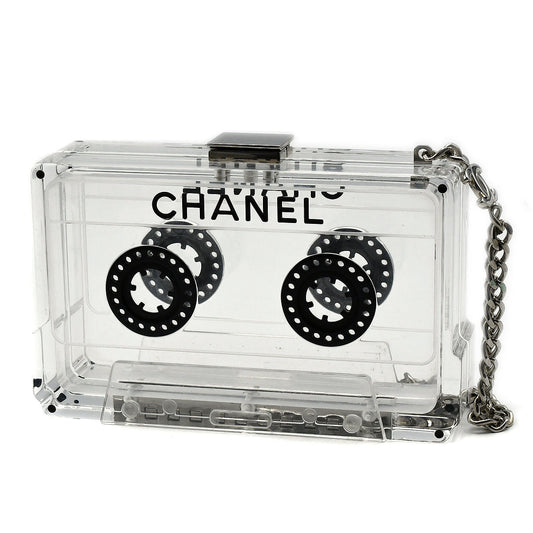 CHANEL * Cassette Tape Chain Clutch Party Bag Clear Plastic