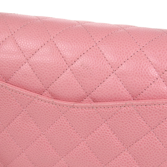 CHANEL * Classic Double Flap Medium Shoulder Bag Pink Caviar