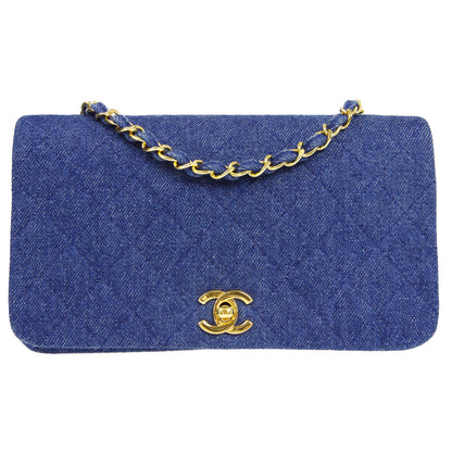 CHANEL Full Flap Chain Shoulder Bag Indigo Denim 76079