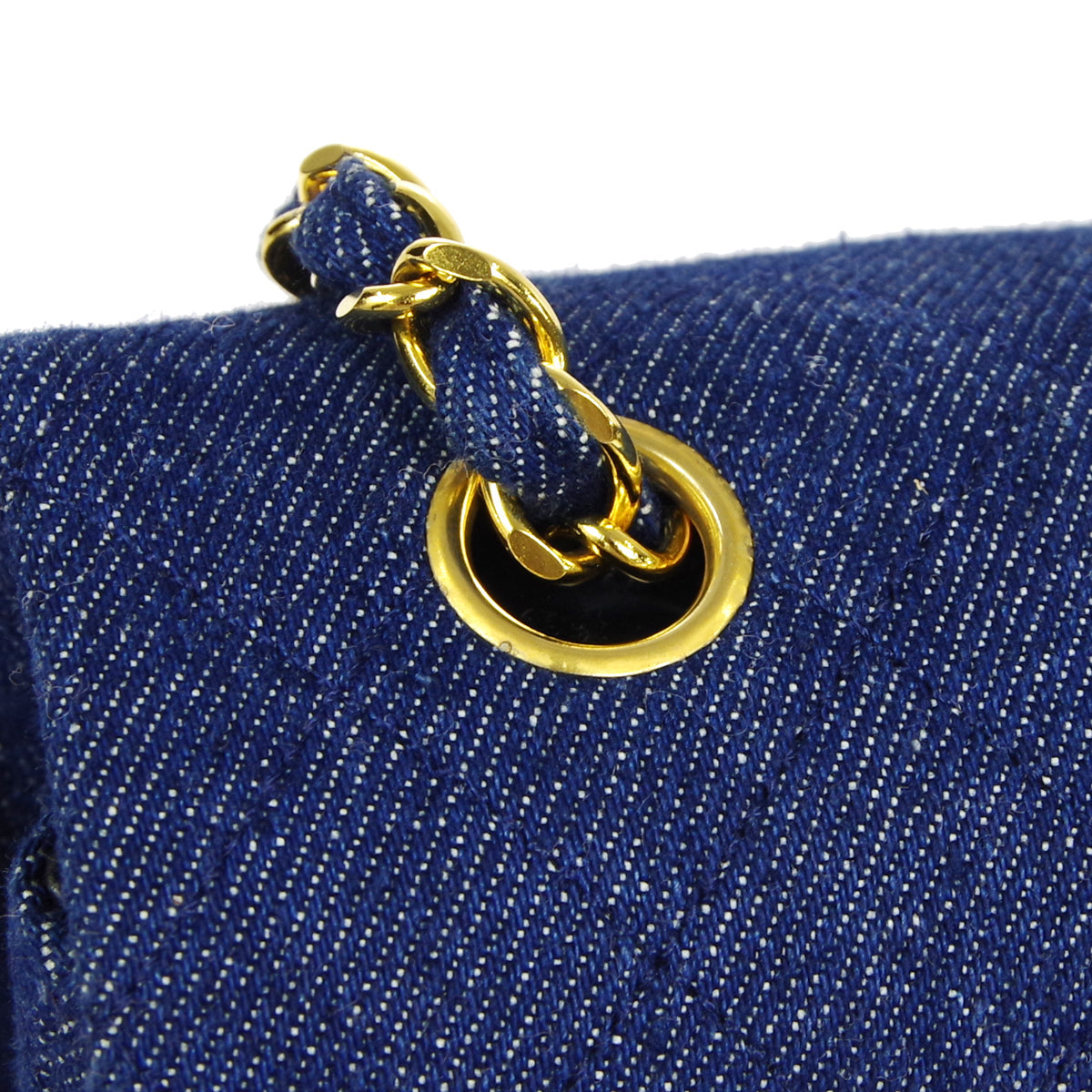 CHANEL Full Flap Chain Shoulder Bag Indigo Denim 76079