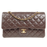 CHANEL Classic Double Flap Medium Shoulder Bag Brown Lambskin 86587