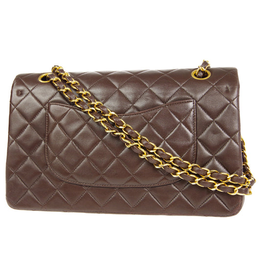 CHANEL * Classic Double Flap Medium Shoulder Bag Brown Lambskin