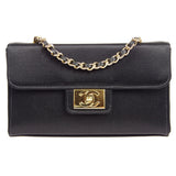 CHANEL Double Chain Shoulder Bag Black Satin 87292