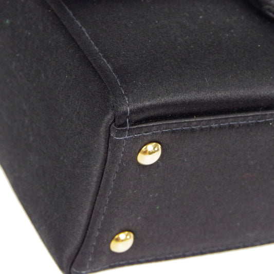 CHANEL Double Chain Shoulder Bag Black Satin 87292