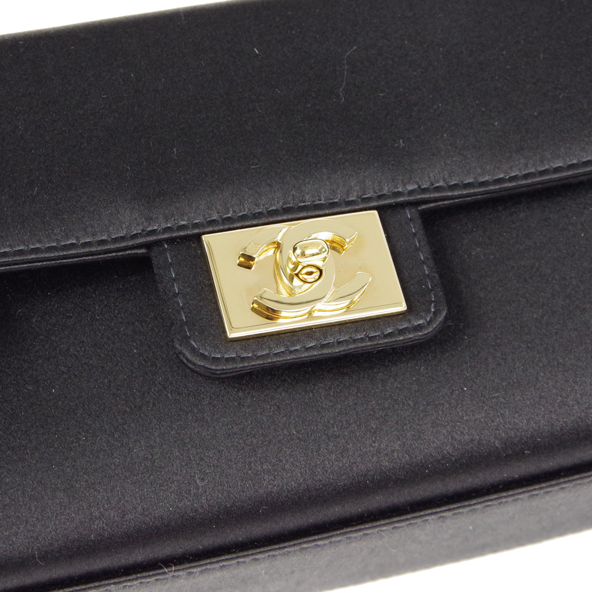 CHANEL Double Chain Shoulder Bag Black Satin 87292