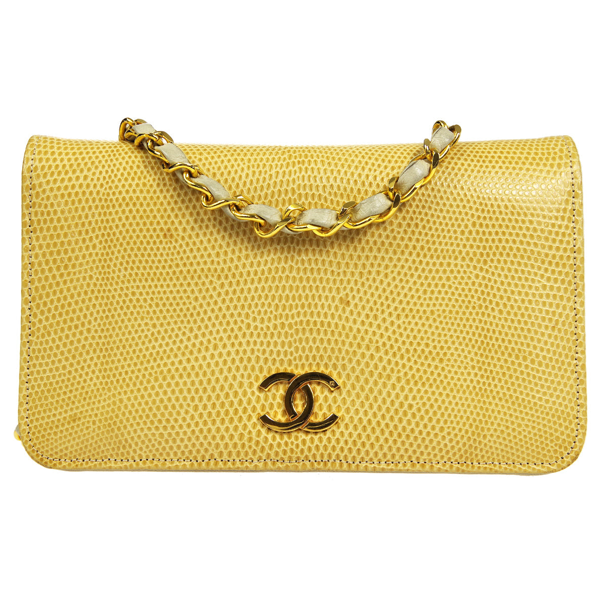 CHANEL Full Flap Chain Shoulder Bag Beige Lizard NR11797f