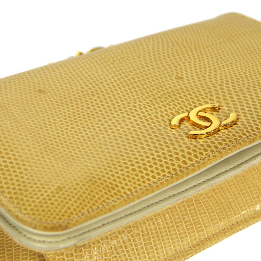 CHANEL Full Flap Chain Shoulder Bag Beige Lizard NR11797f