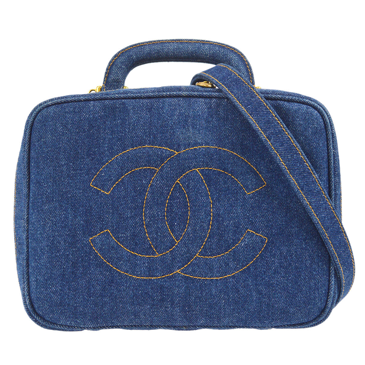 CHANEL 2way Cosmetic Vanity Shoulder Handbag Indigo Denim 66601