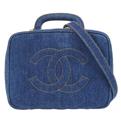 CHANEL 2way Cosmetic Vanity Shoulder Handbag Indigo Denim 66601
