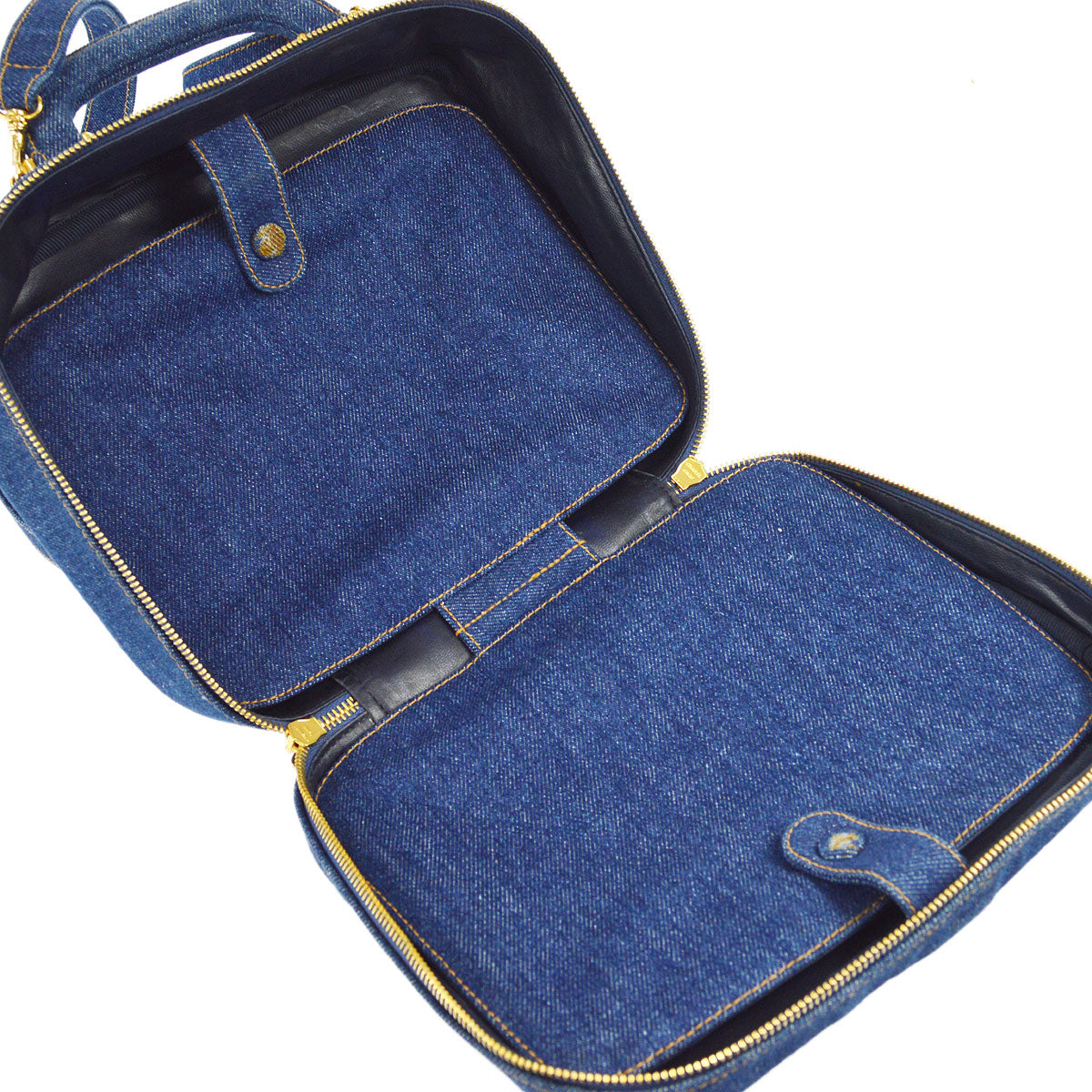 CHANEL 2way Cosmetic Vanity Shoulder Handbag Indigo Denim 66601