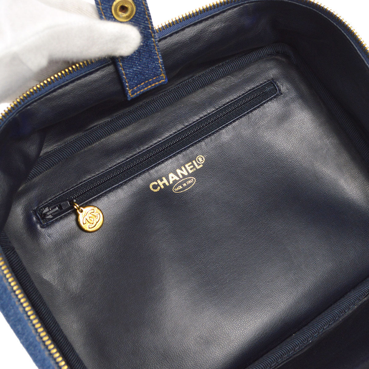 CHANEL 2way Cosmetic Vanity Shoulder Handbag Indigo Denim 66601