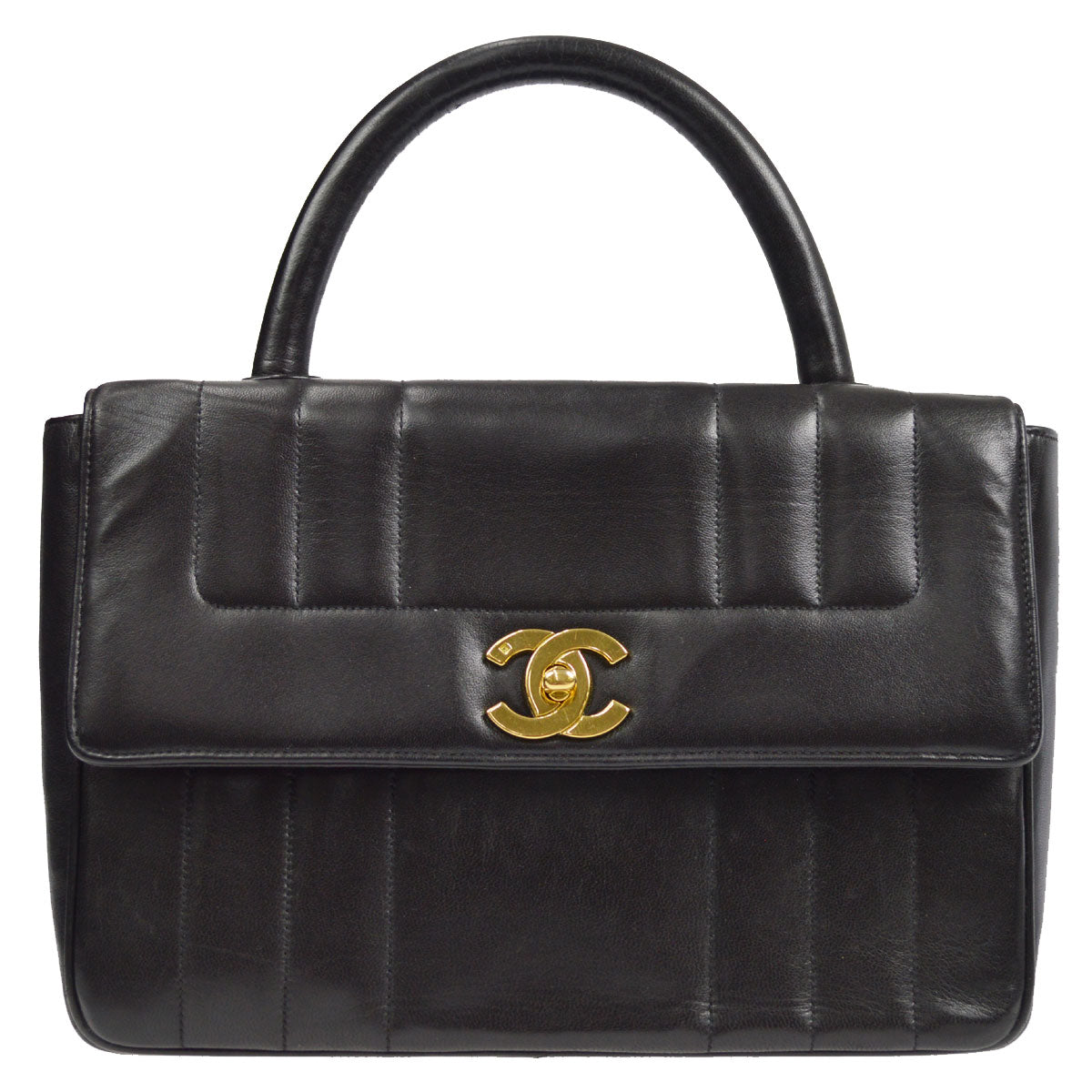 CHANEL 1994-1996 Border Vertical Handbag Black Lambskin 57068