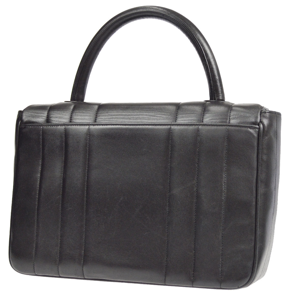 CHANEL 1994-1996 Border Vertical Handbag Black Lambskin 57068