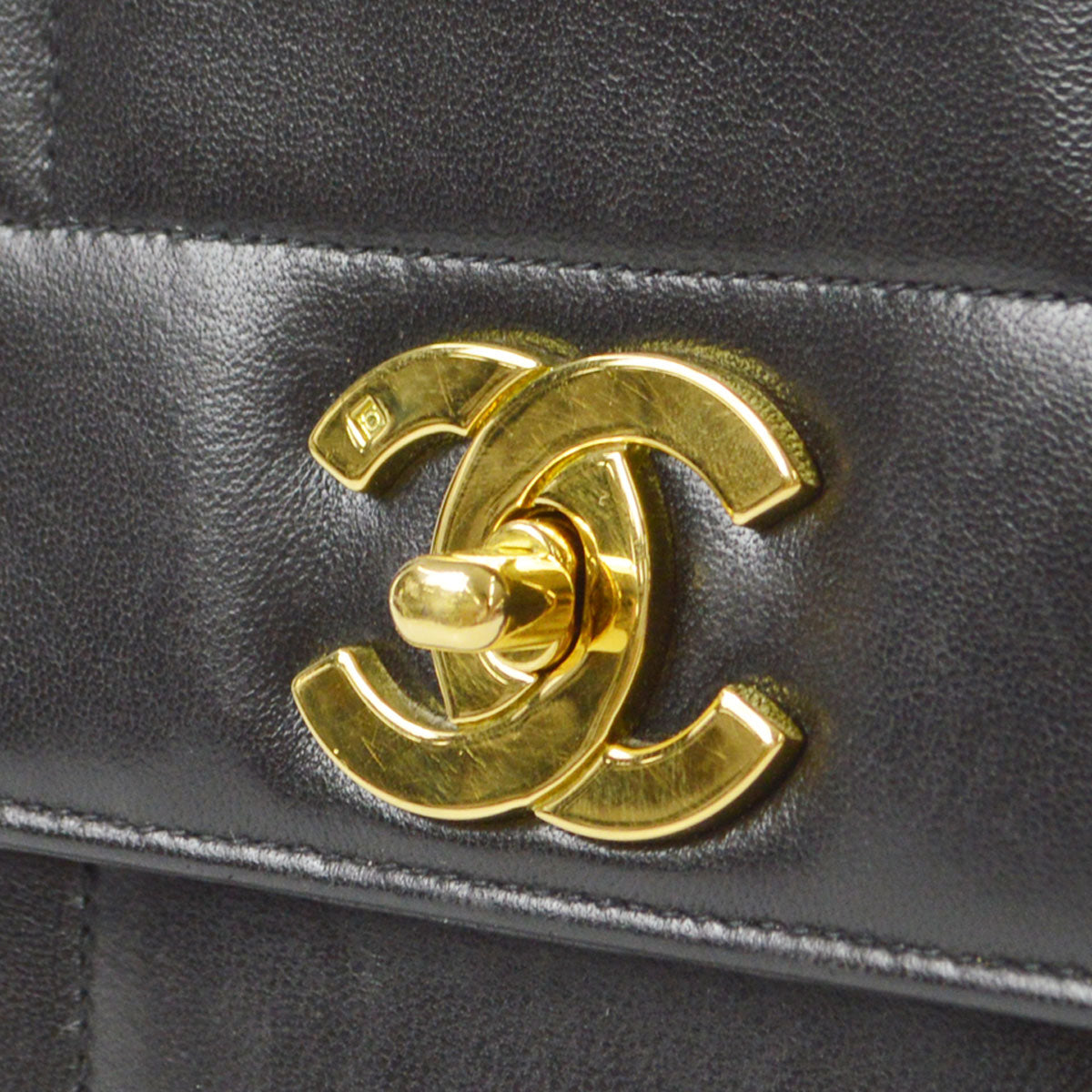 CHANEL 1994-1996 Border Vertical Handbag Black Lambskin 57068