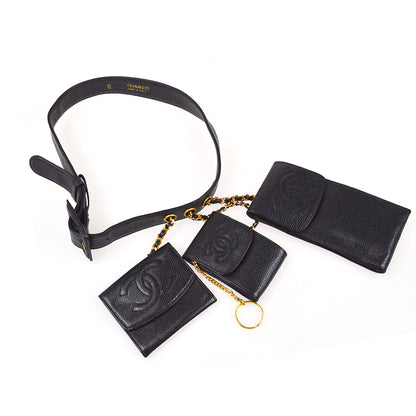CHANEL 1990s Belt with Multi Bags Black Caviar #80 87907