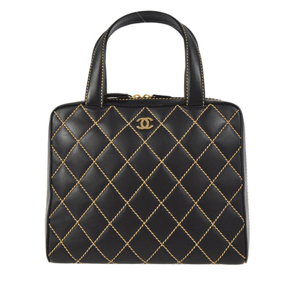 CHANEL 2001-2003 Wild Stitch Handbag Black Calfskin 97425