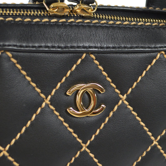 CHANEL 2001-2003 Wild Stitch Handbag Black Calfskin 97425