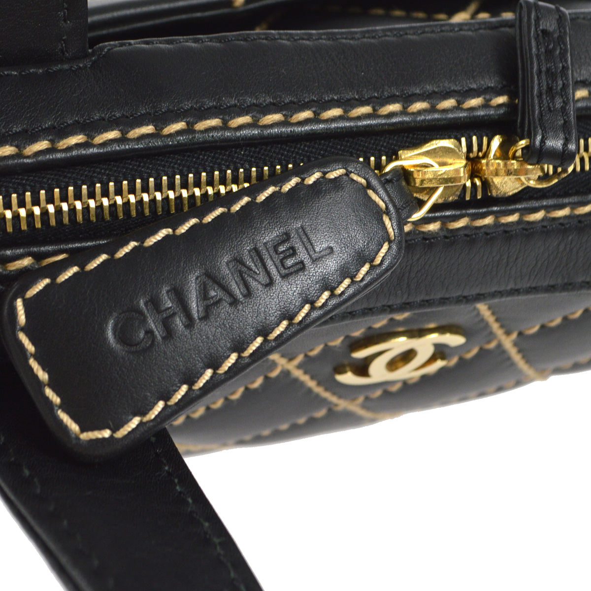 CHANEL 2001-2003 Wild Stitch Handbag Black Calfskin 97425