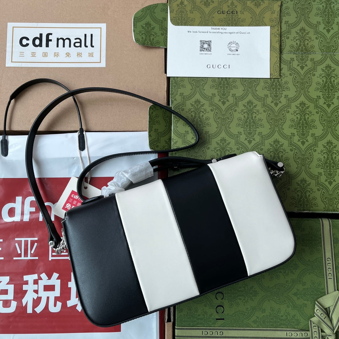 PETITE SMALL SHOULDER BAG 27 IN BLACK MIX WHITE CALFSKIN Amelia