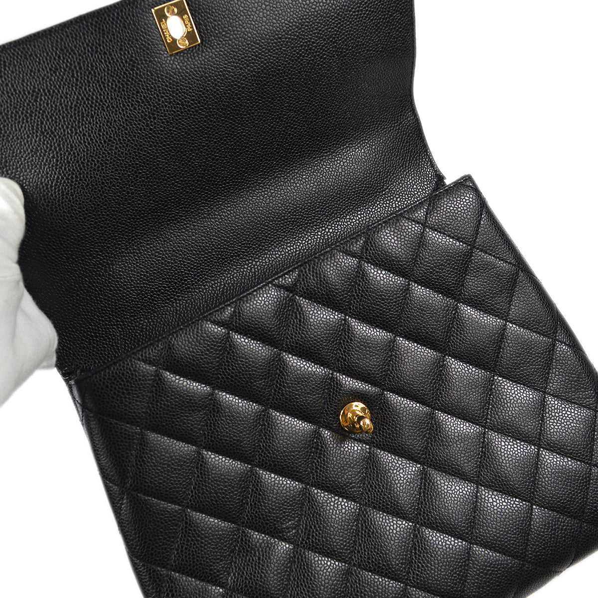 CHANEL 1997-1999 Quilted Kelly 30 Black Caviar 78297