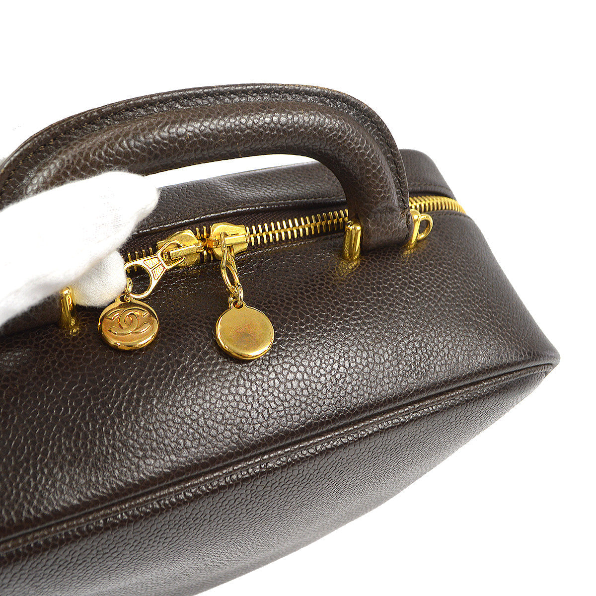 CHANEL 2way Cosmetic Vanity Handbag Brown Caviar 87980