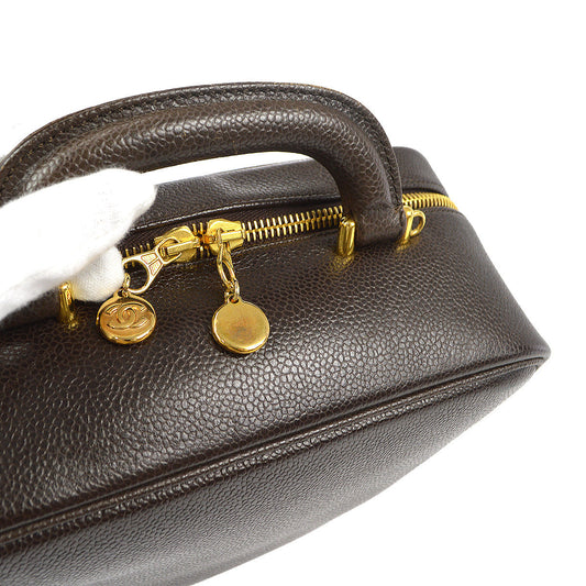 CHANEL 2way Cosmetic Vanity Handbag Brown Caviar 87980