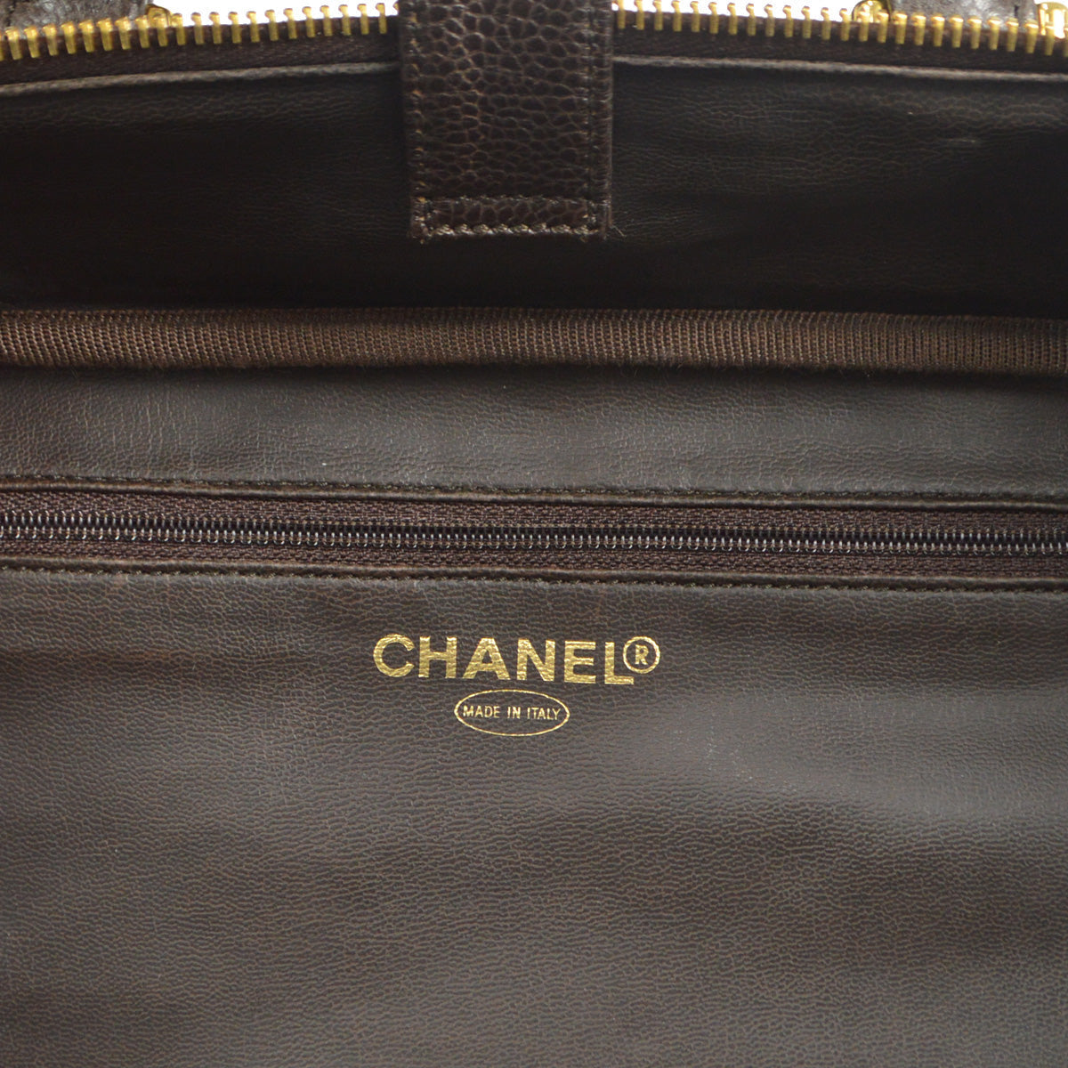 CHANEL 2way Cosmetic Vanity Handbag Brown Caviar 87980