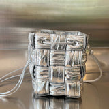 SMALL CASSETTE BUCKET 18 IN SILVER METALLIC SOFT LAMBSKIN Amelia Amelia