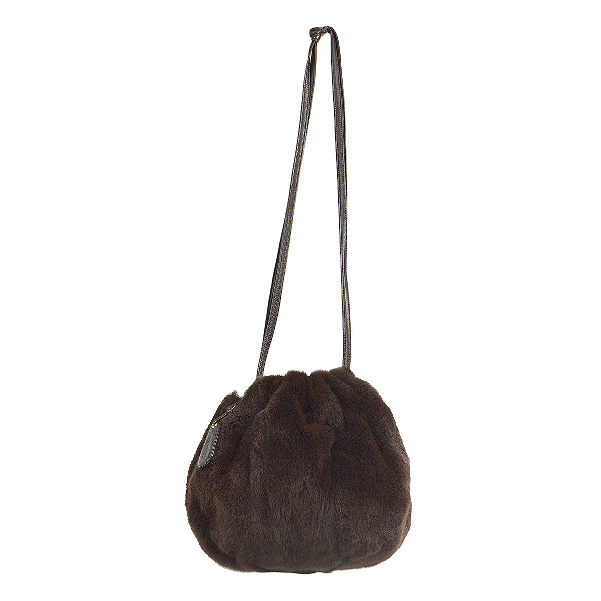 CHANEL 1997-1999 Bucket Bag Brown Rabbit Fur 68053