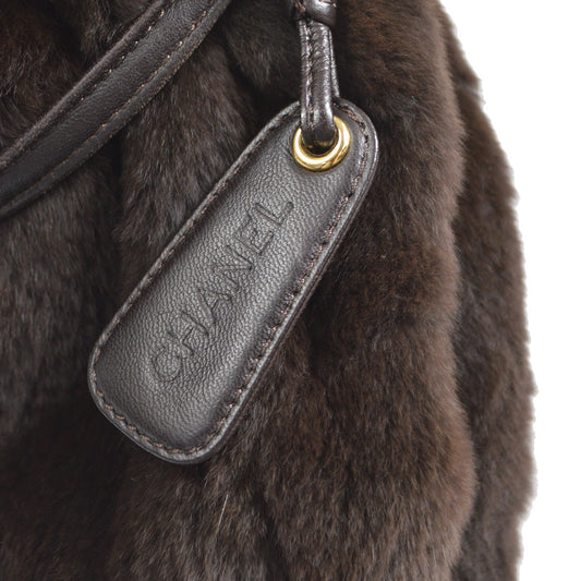 CHANEL 1997-1999 Bucket Bag Brown Rabbit Fur 68053