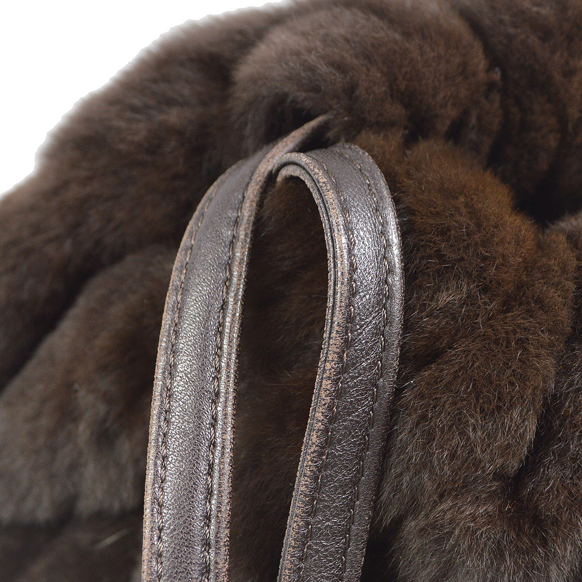 CHANEL 1997-1999 Bucket Bag Brown Rabbit Fur 68053