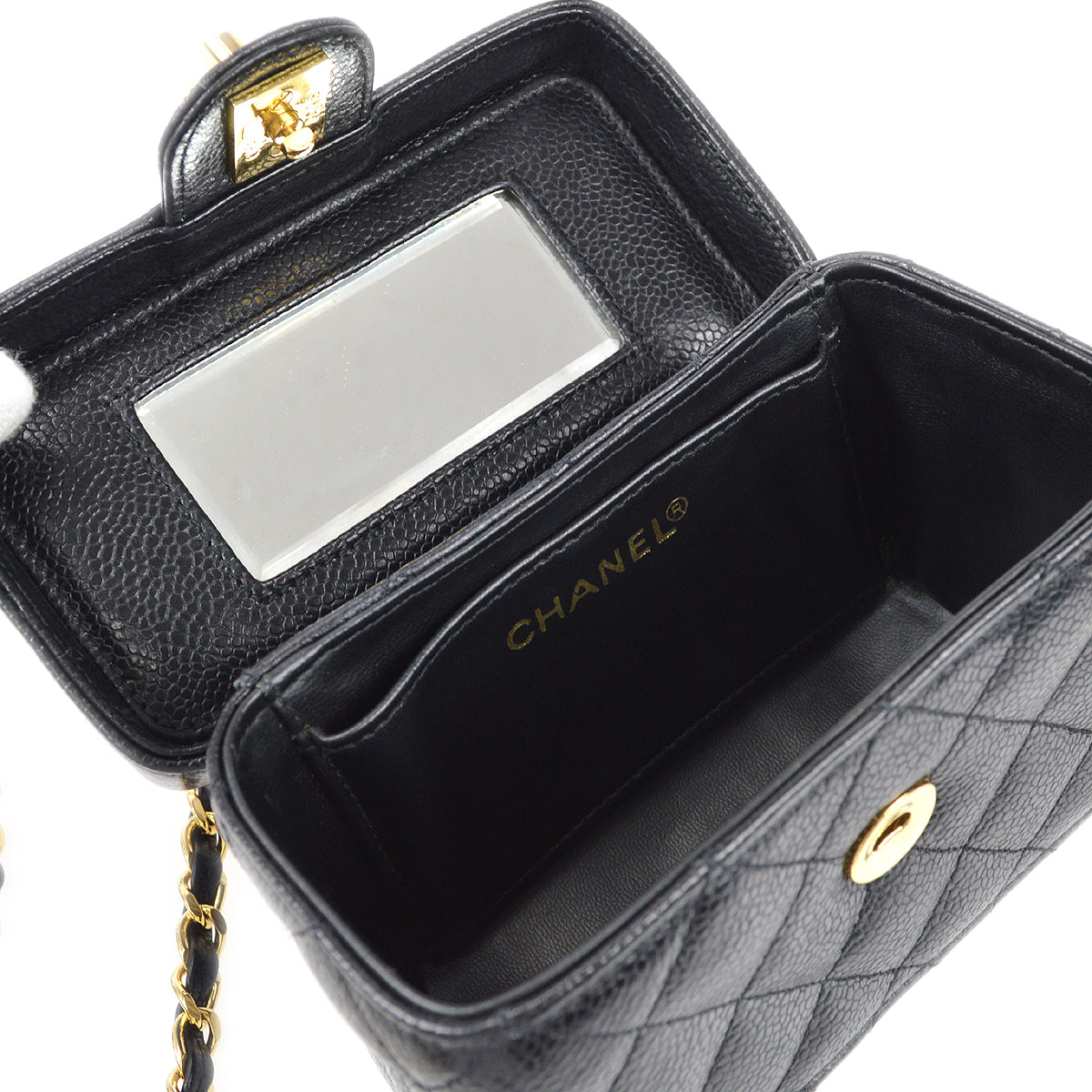 CHANEL Vanity Box Shoulder Bag Micro Black Caviar 88393