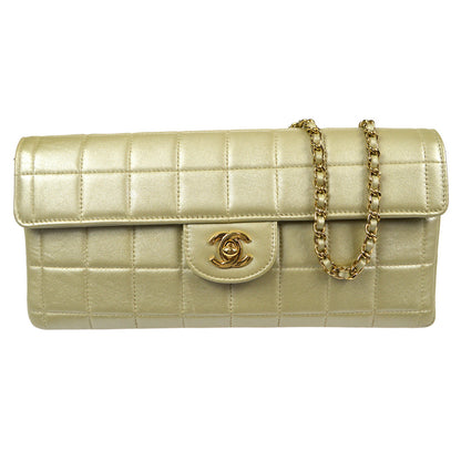 CHANEL 2001-2003 East West Choco Bar Lambskin Gold 97810