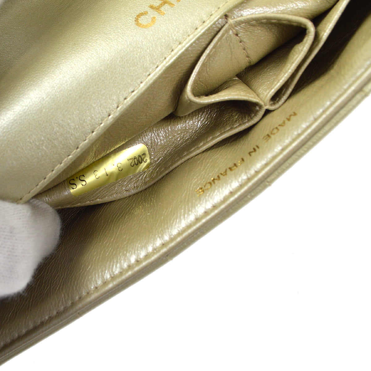 CHANEL 2001-2003 East West Choco Bar Lambskin Gold 97810