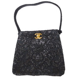 CHANEL * 1997-1999 Both Sided Turnlock Lace Handbag Black Satin 97833