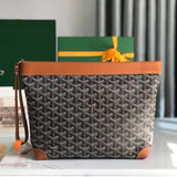 CONTI POUCH 24 IN TAN LAMBSKIN AND BLACK GOYARDINE CANVAS Amelia Amelia
