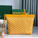 CONTI POUCH 24 IN YELLOW LAMBSKIN AND GOYARDINE CANVAS Amelia