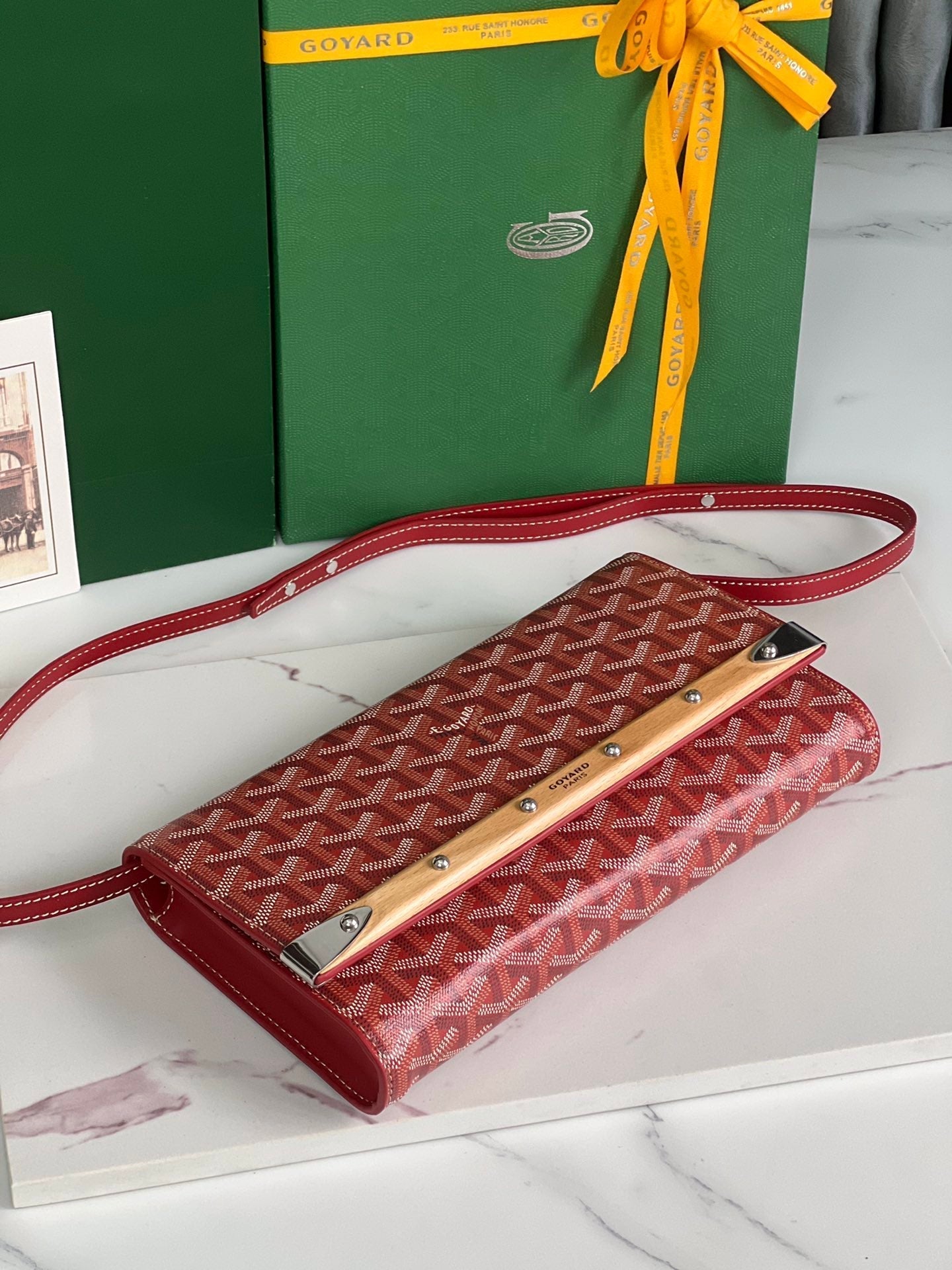 MONTE-CARLO PM CLUTCH 25 IN CLASSIC RED GOYARDINE CANVAS by Amelia